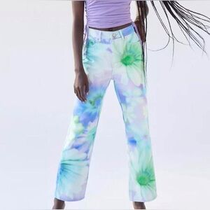 BDG High-Waisted Cowboy Jeans Floral Multicolor Tie-Dye Straight Leg Size 24